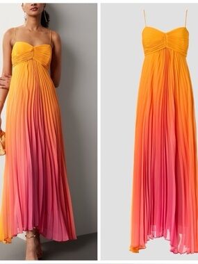 DELFI Collective Nicole Ombre Sunset Pink Orange Chiffon Maxi Dress size Medium